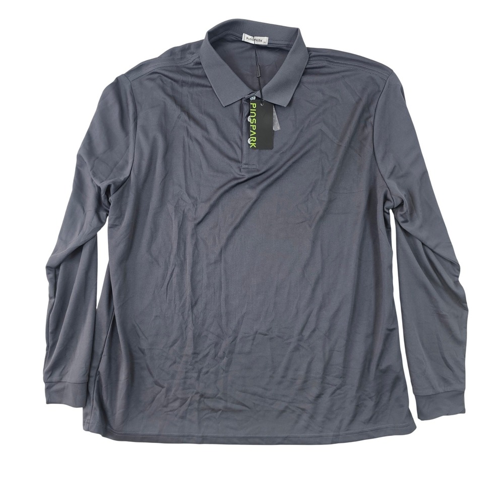 Pinspark Mens Long Sleeve Polo Shirt Charcoal Grey Performance Activewear‎ 2XL
